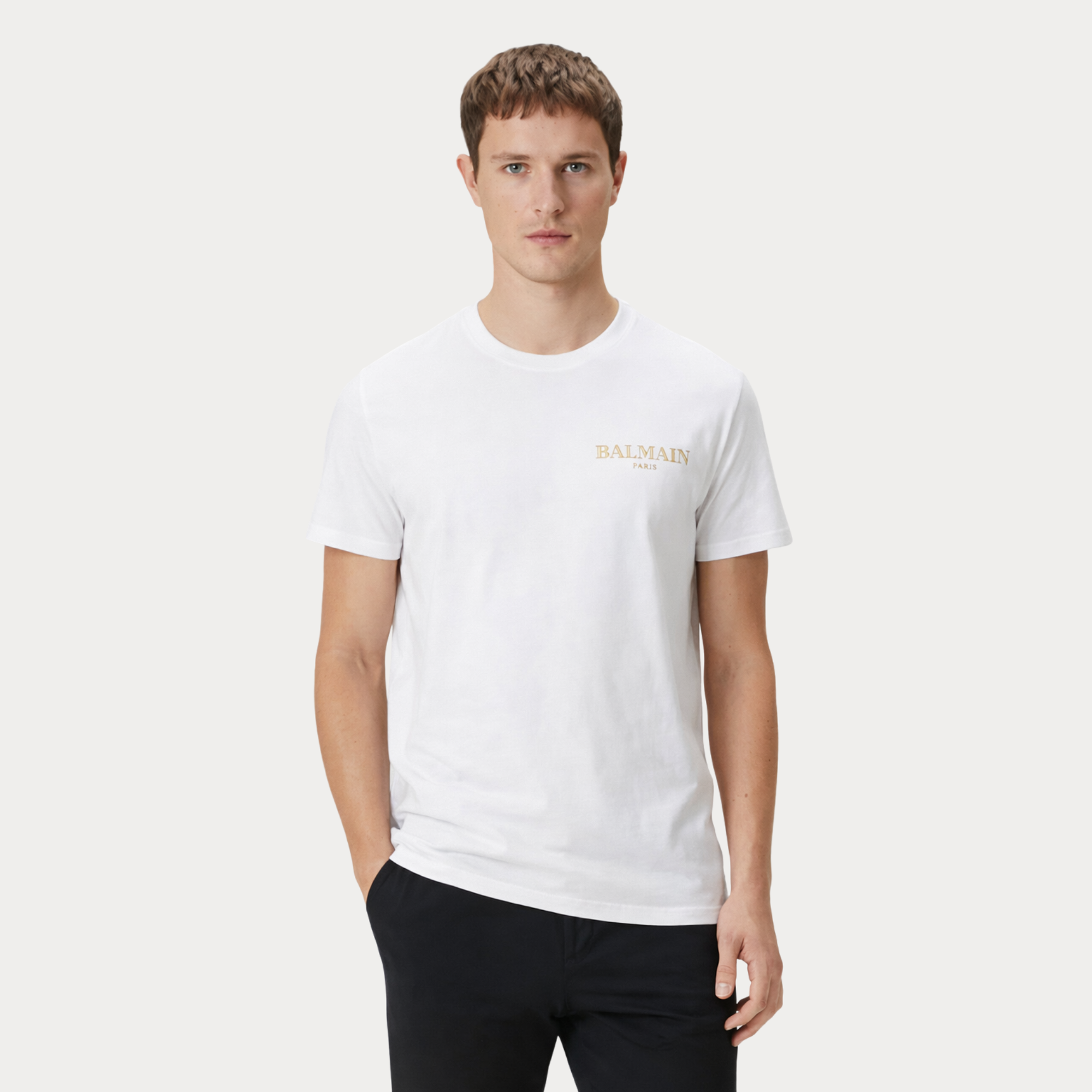 BALMAIN GOLD BASIC BEYAZ TSHIRT